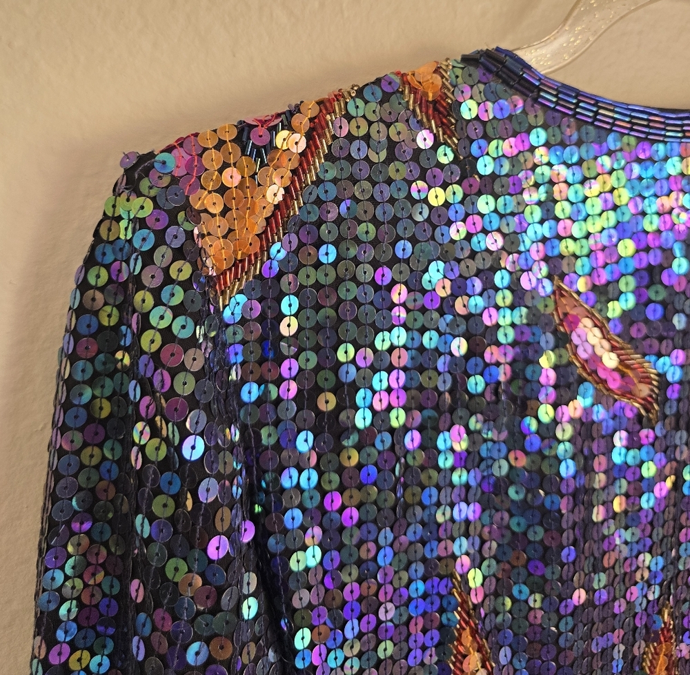❤️‍🔥1970's Fire & Flames Sequined Bolero Cropped Evening Jacket By JACK BRYAN🔥 - Picture 9 of 16